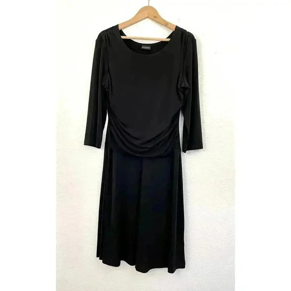 Black Cling Black Stretch Dress Sz Medium Ruched VTG EnFocus Studio Women's - Picture 12 of 13